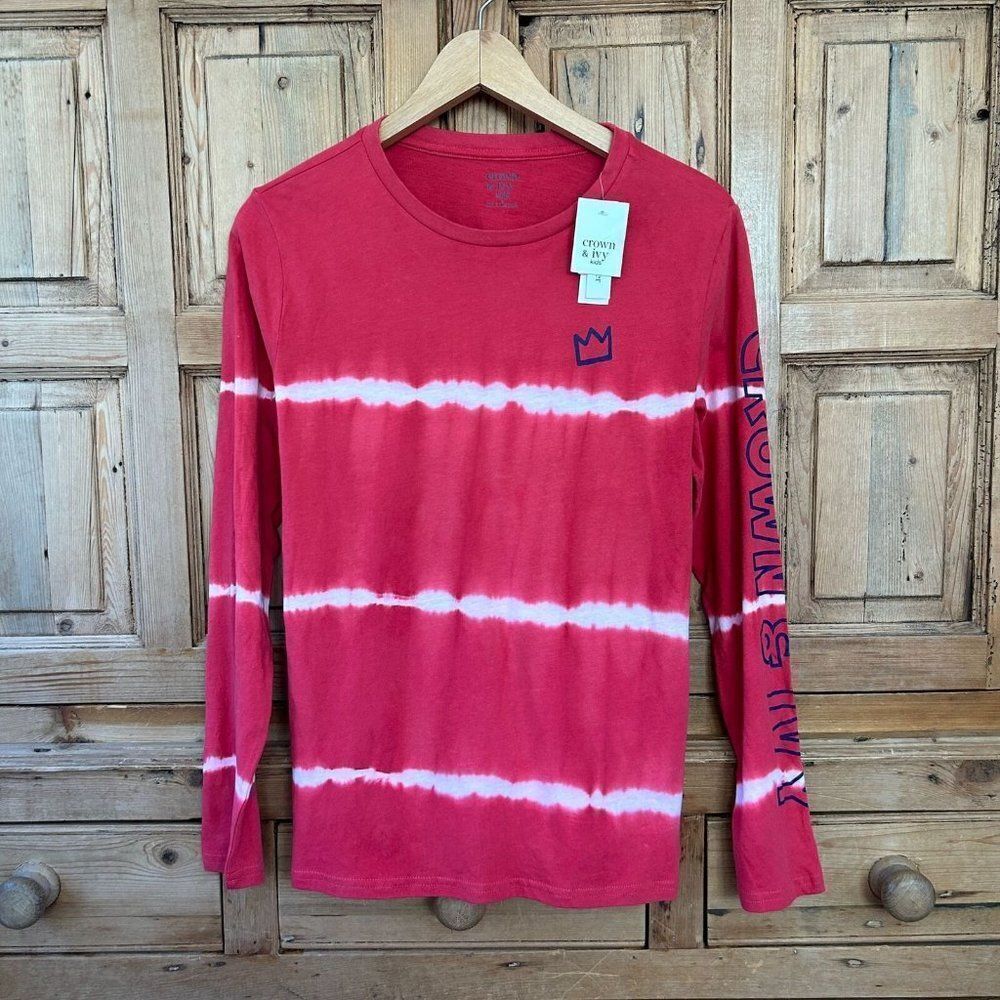 Crown & Ivy Boys Size Large Red White Tie Dye Long Sleeve Shirt America USA NWT